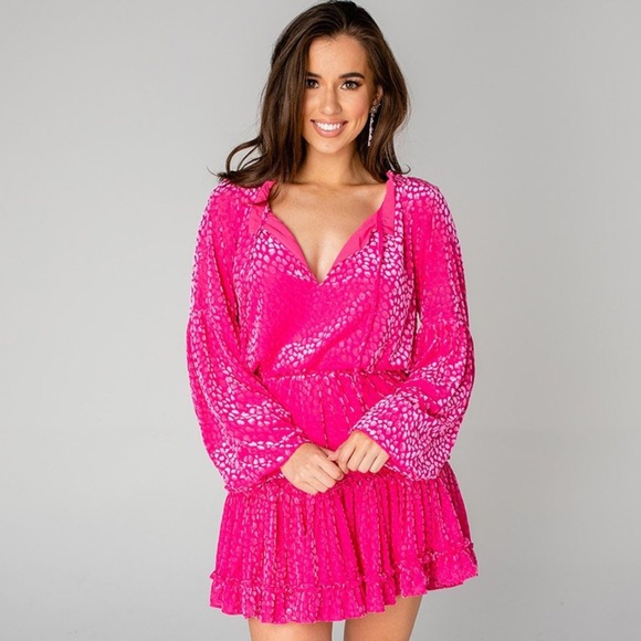 BuddyLove Zozo Mini Dress - Hot Pink Velvet - Picture 5 of 5